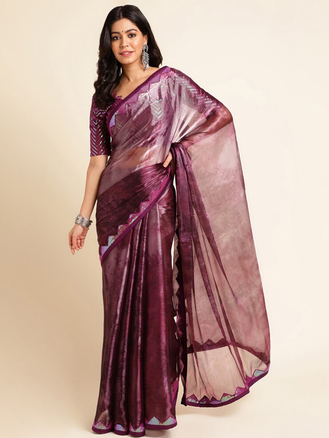

Mitera Embellished Organza Saree, Magenta