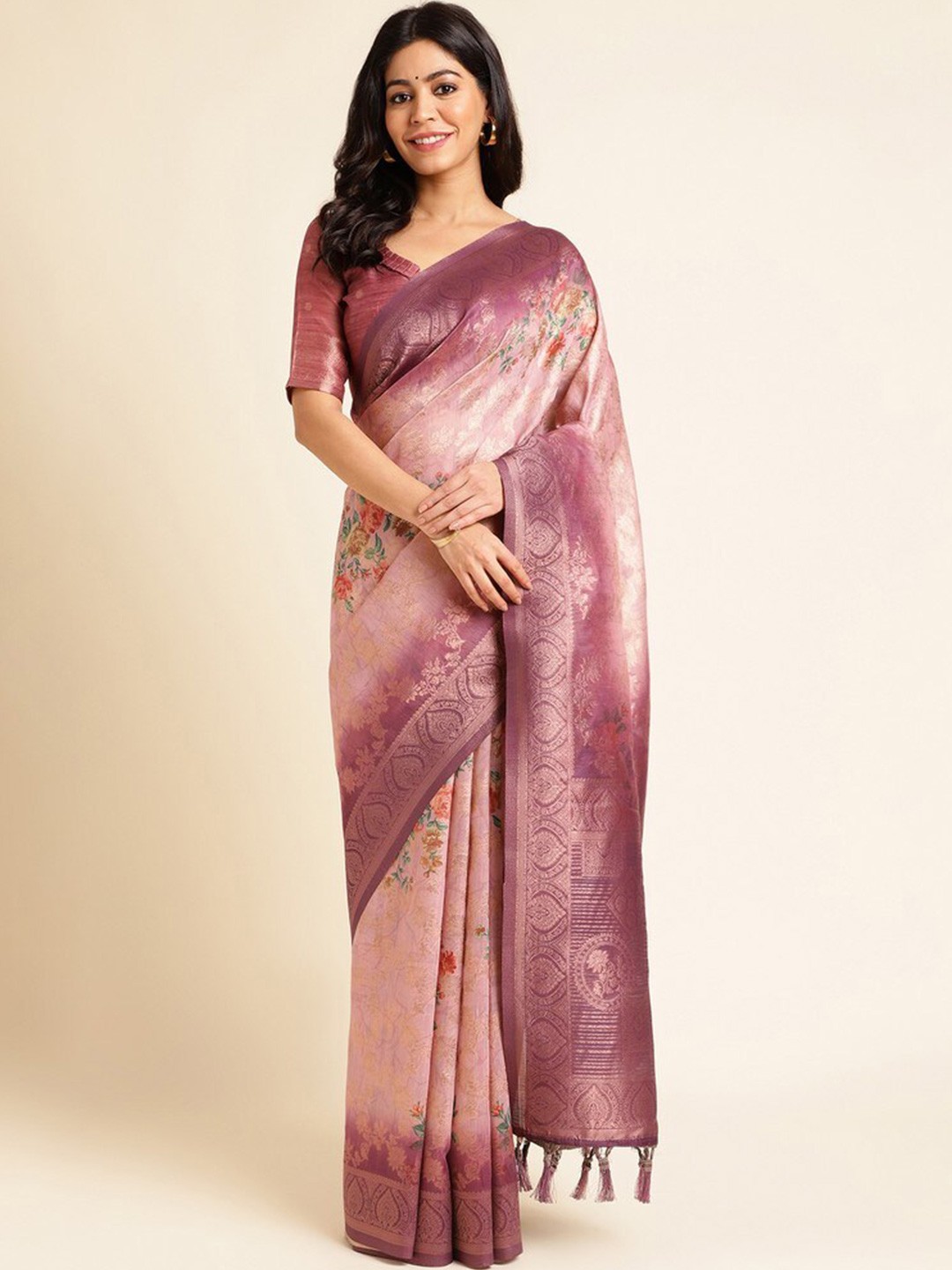 

Mitera Woven Design Silk Cotton Designer Saree, Pink