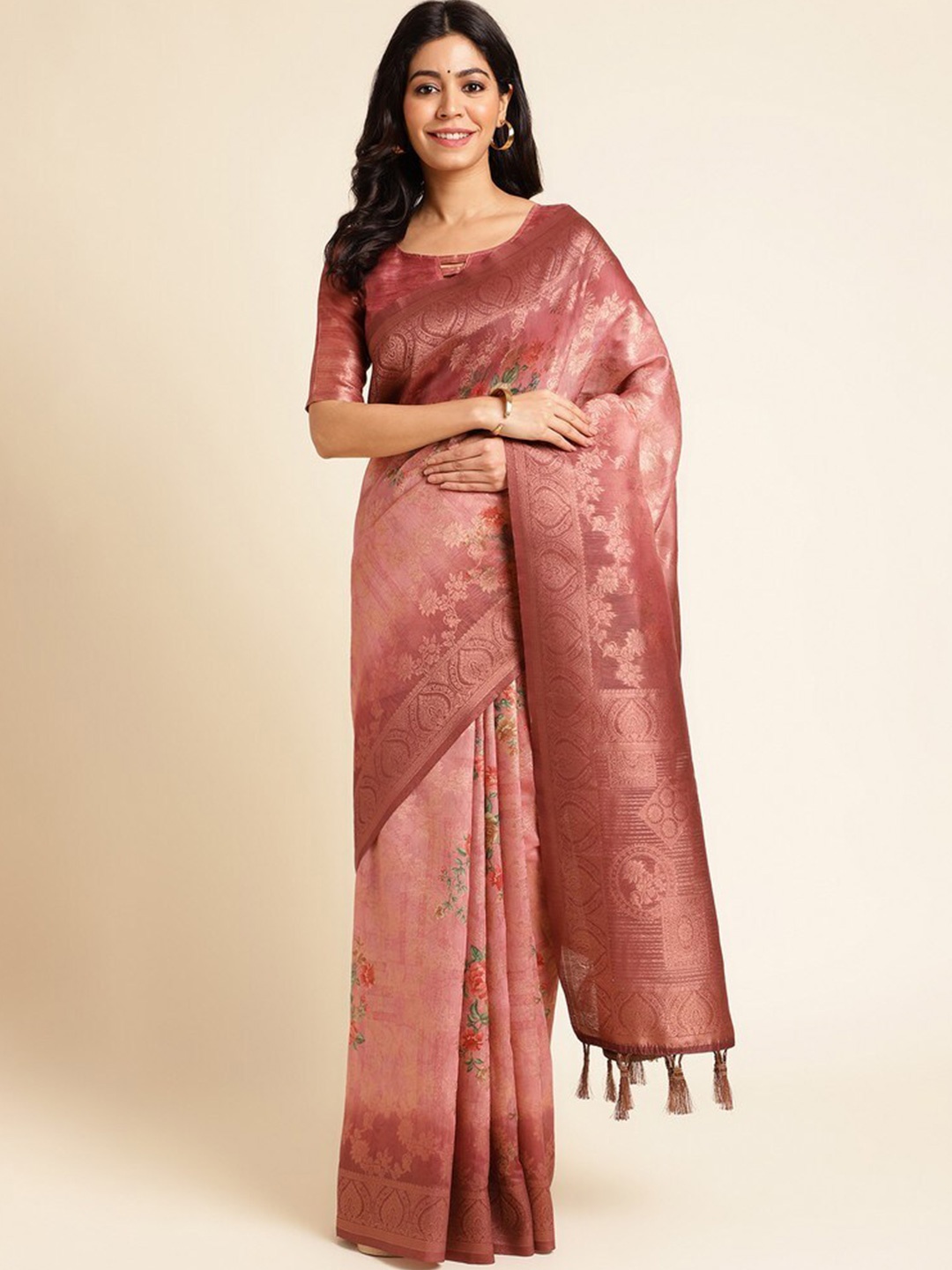 Mitera Woven Design Silk Cotton Designer Saree, Peach