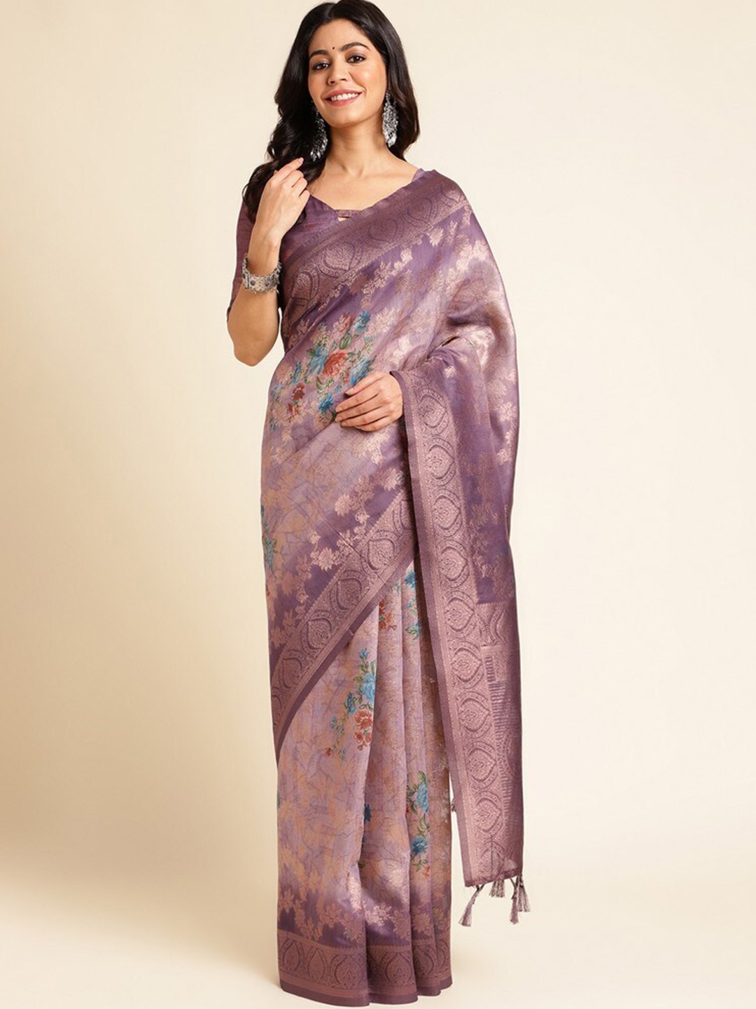 

Mitera Woven Design Silk Cotton Designer Saree, Purple