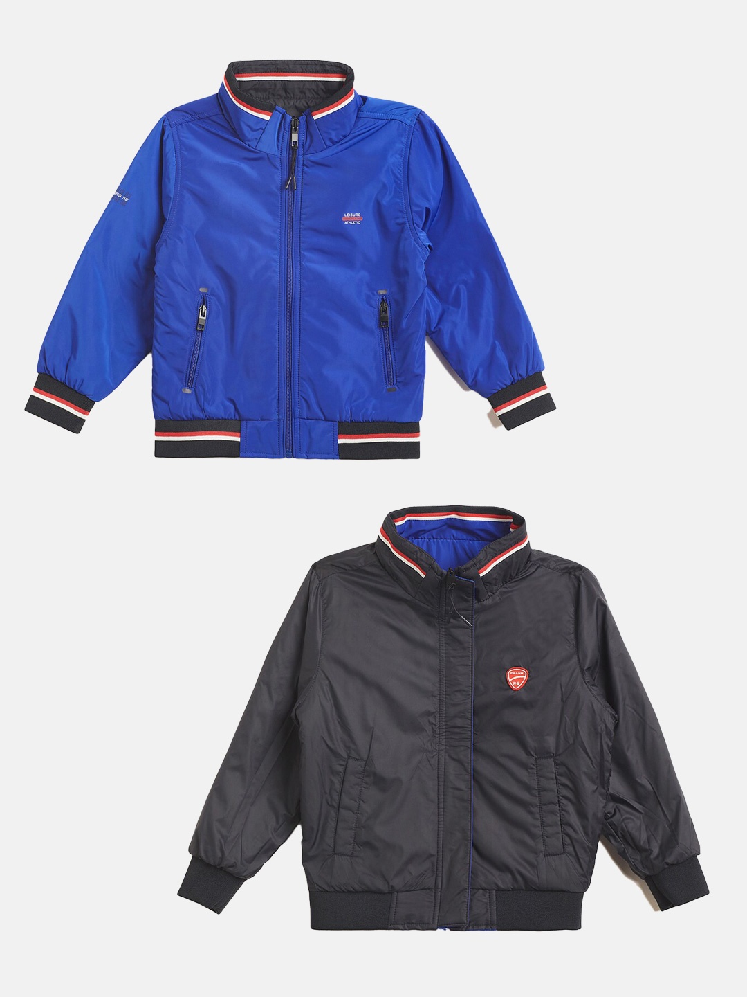 

Okane Boys Mock Collar Reversible Bomber Jacket, Blue
