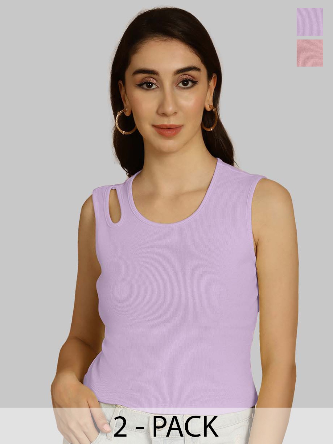 

Friskers Purple & Coral Keyhole Neck Cotton Sleeveless Top