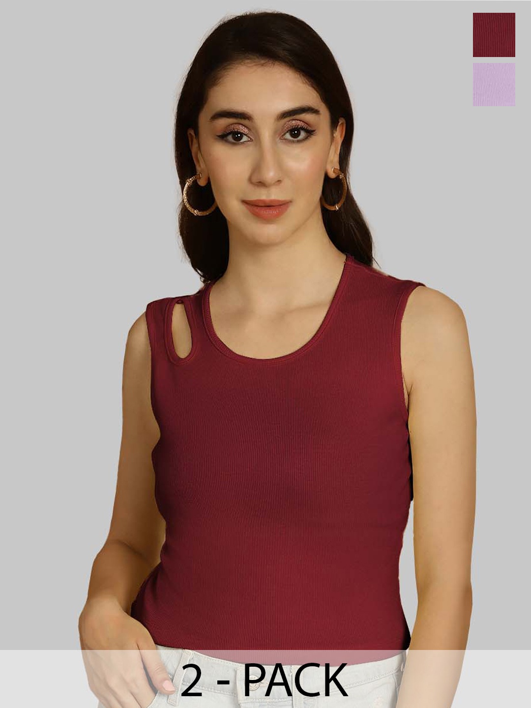 

Friskers Maroon & Purple Keyhole Neck Cotton Sleeveless Top