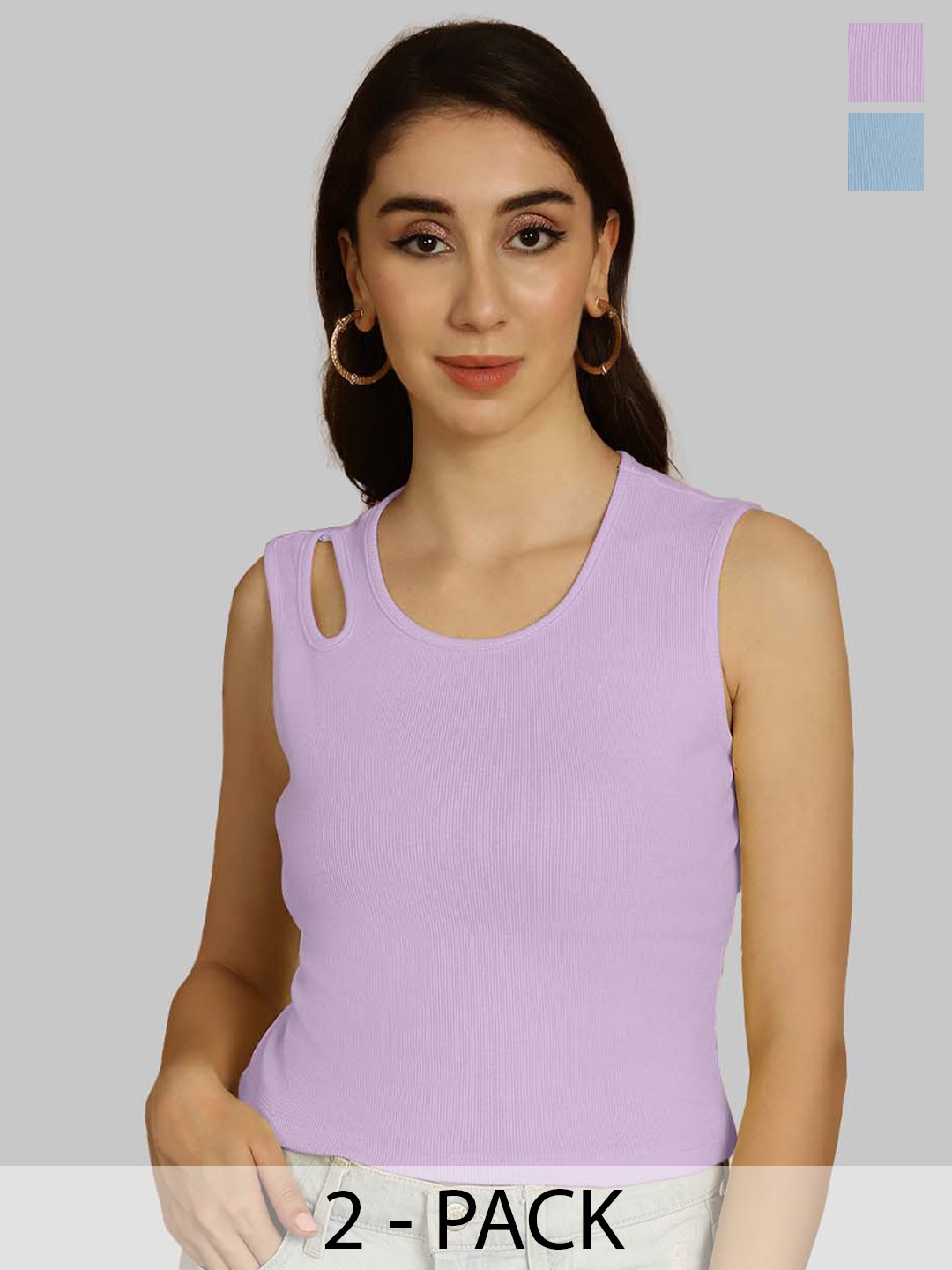 

Friskers Purple & Turquoise Blue Keyhole Neck Cotton Sleeveless Top