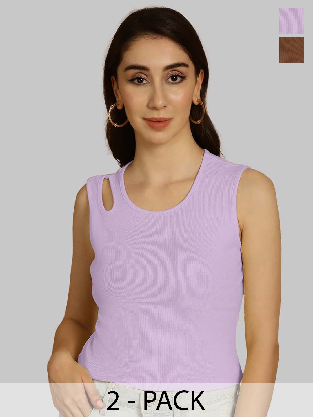 

Friskers Purple & Brown Keyhole Neck Cotton Sleeveless Top