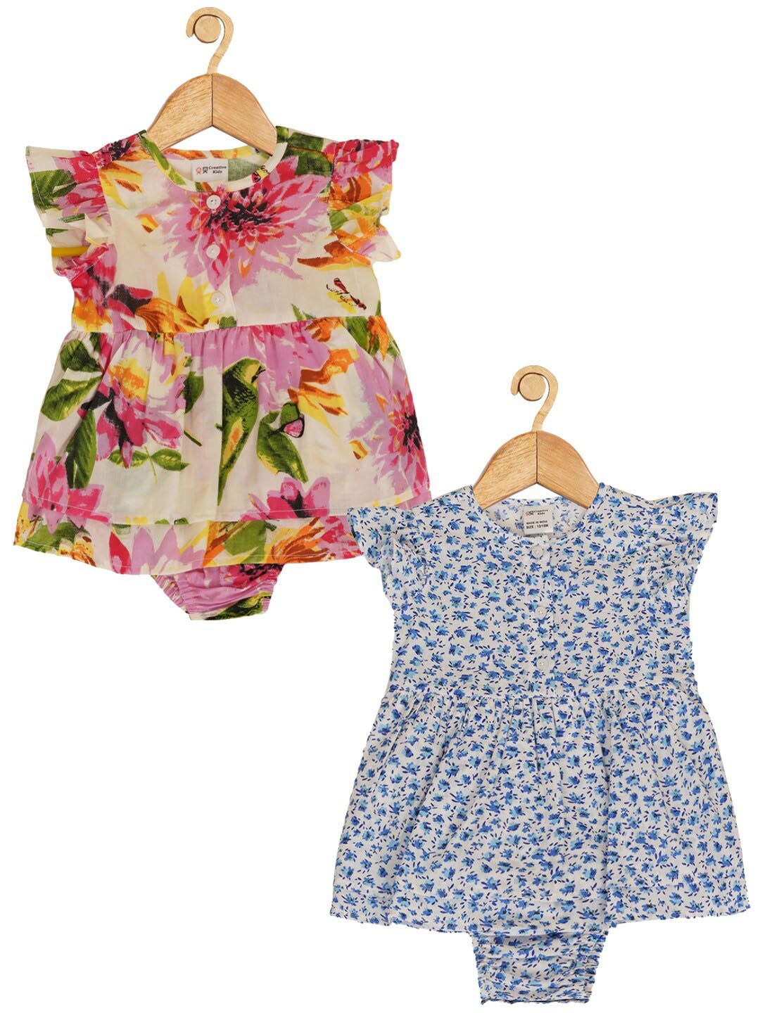 

Creative Kids Infant Girls Pack Of 2 Floral Printed Cotton Bodysuit, Pink