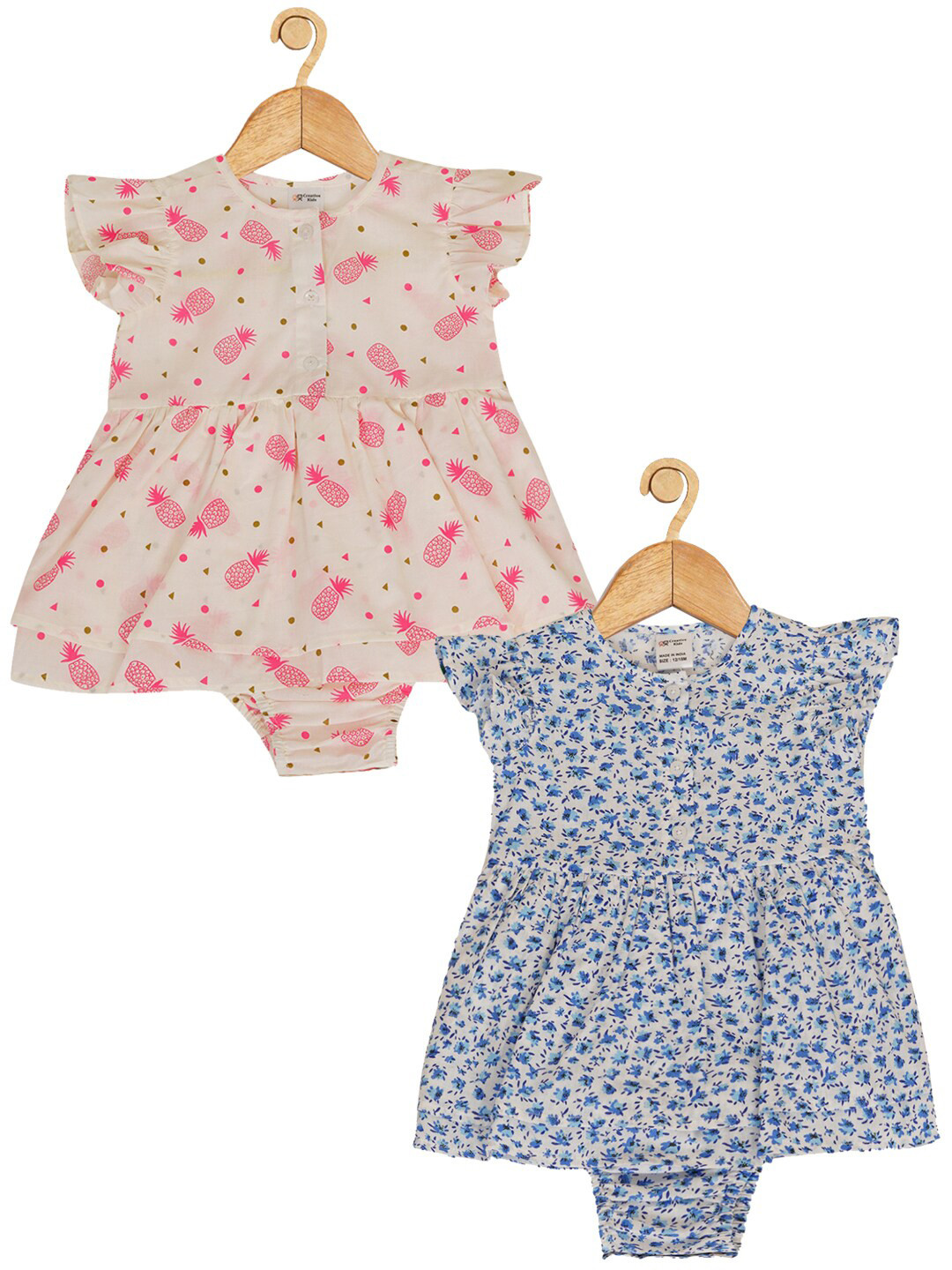 

Creative Kids Infant Girls Pack Of 2 Floral Printed Cotton Fit & Flare Dresses, White