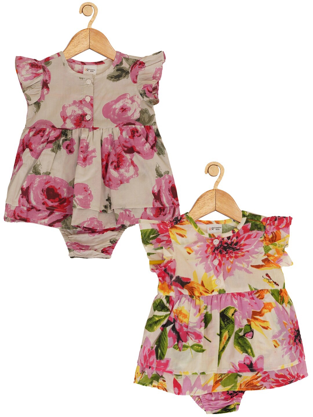 

Creative Kids Infant Girls Pack Of 2 Floral Printed Cotton Fit & Flare Dresses, Pink