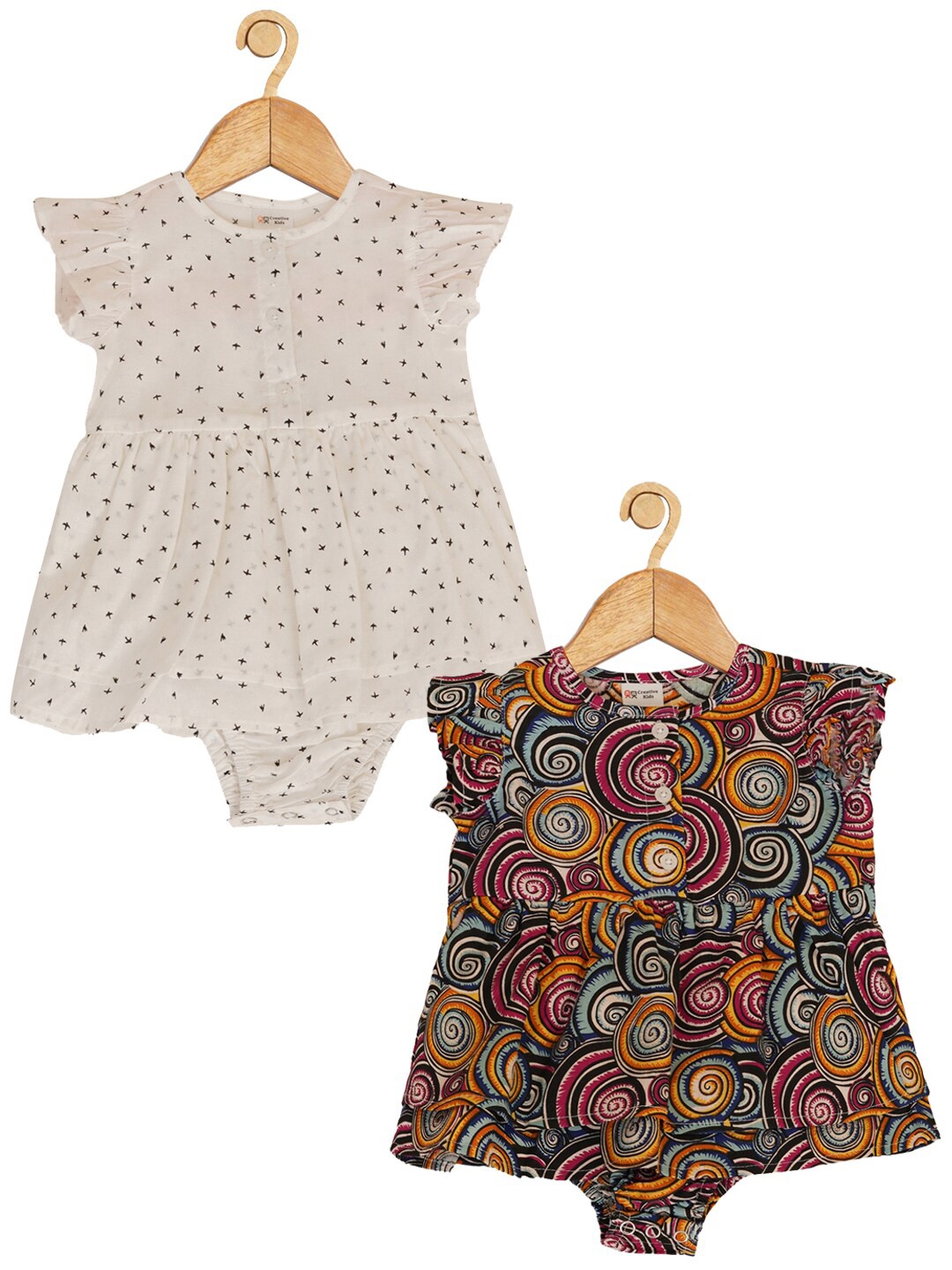 

Creative Kids Infant Girls Pack Of 2 Floral Printed Cotton Bodysuit, White