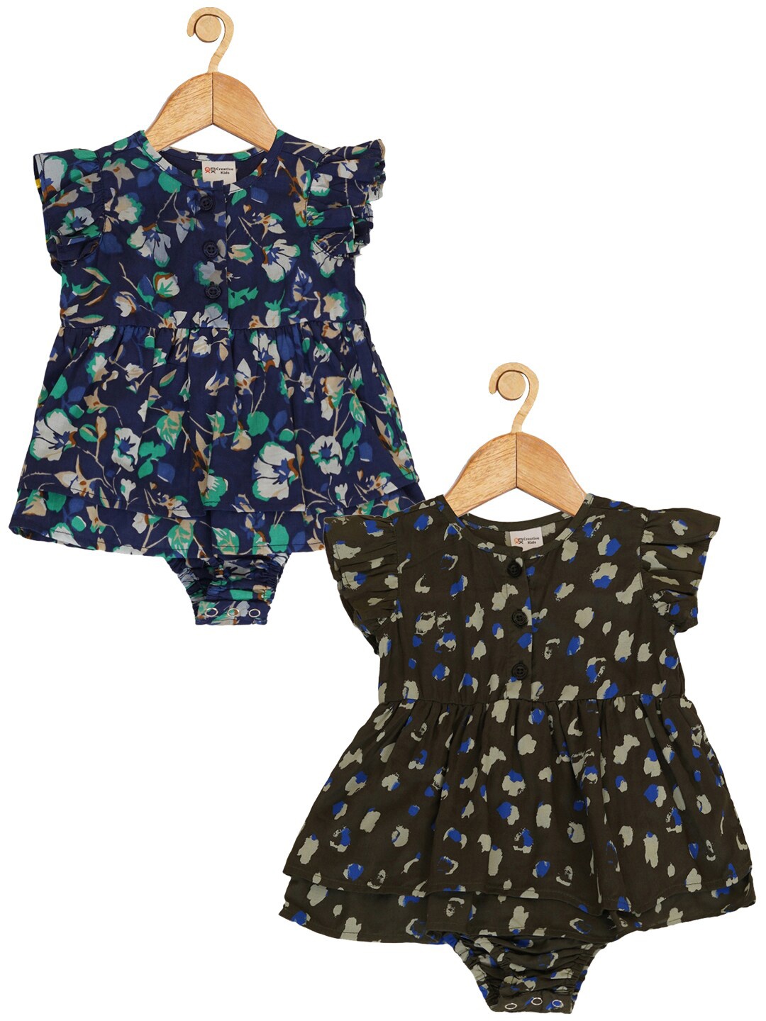 

Creative Kids Infant Girls Pack Of 2 Floral Printed Cotton Bodysuit, Navy blue