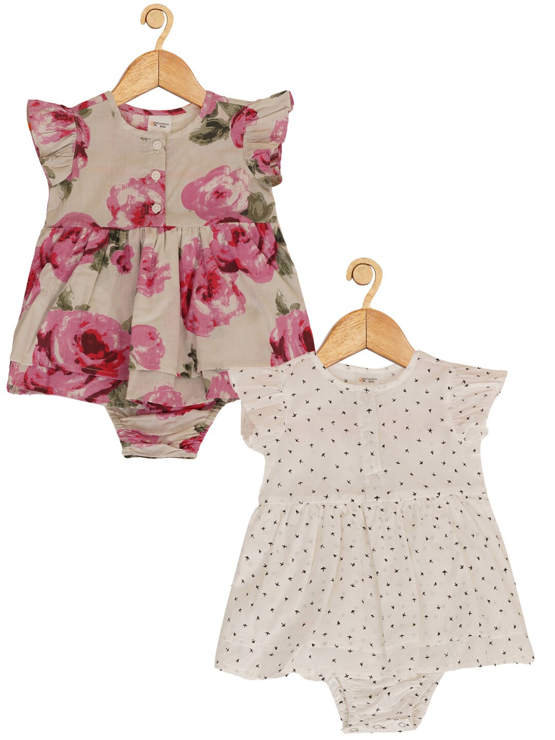 

Creative Kids Infant Girls Pack Of 2 Floral Printed Cotton Fit & Flare Dresses, Pink