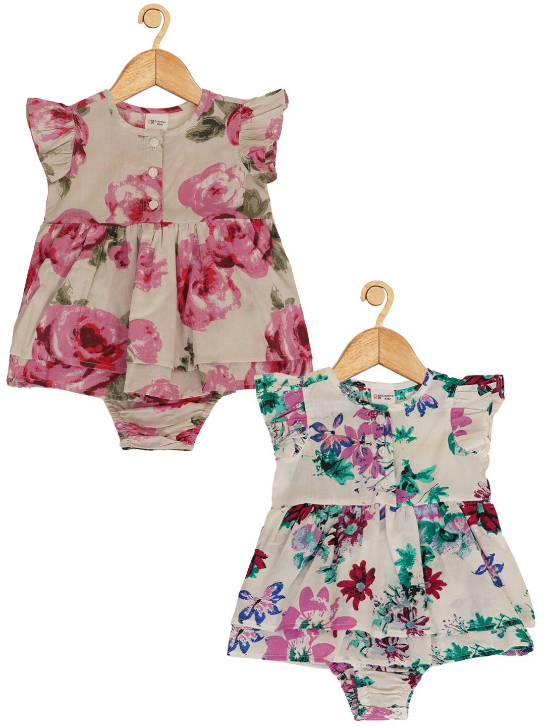 

Creative Kids Infant Girls Pack Of 2 Floral Printed Cotton Bodysuit, Pink