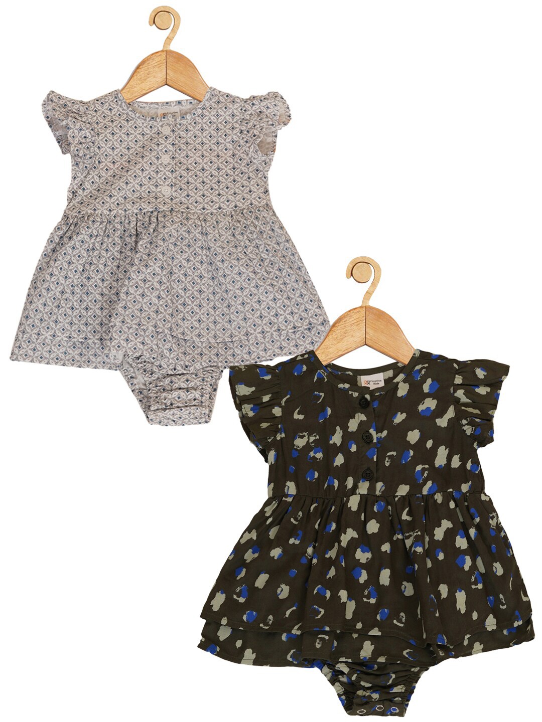 

Creative Kids Infant Girls Pack Of 2 Floral Printed Cotton Bodysuit, Olive
