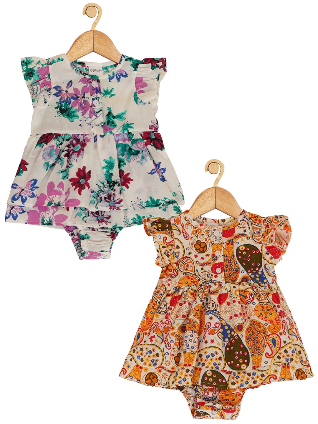 

Creative Kids Infant Girls Pack Of 2 Printed Cotton Bodysuits, Purple
