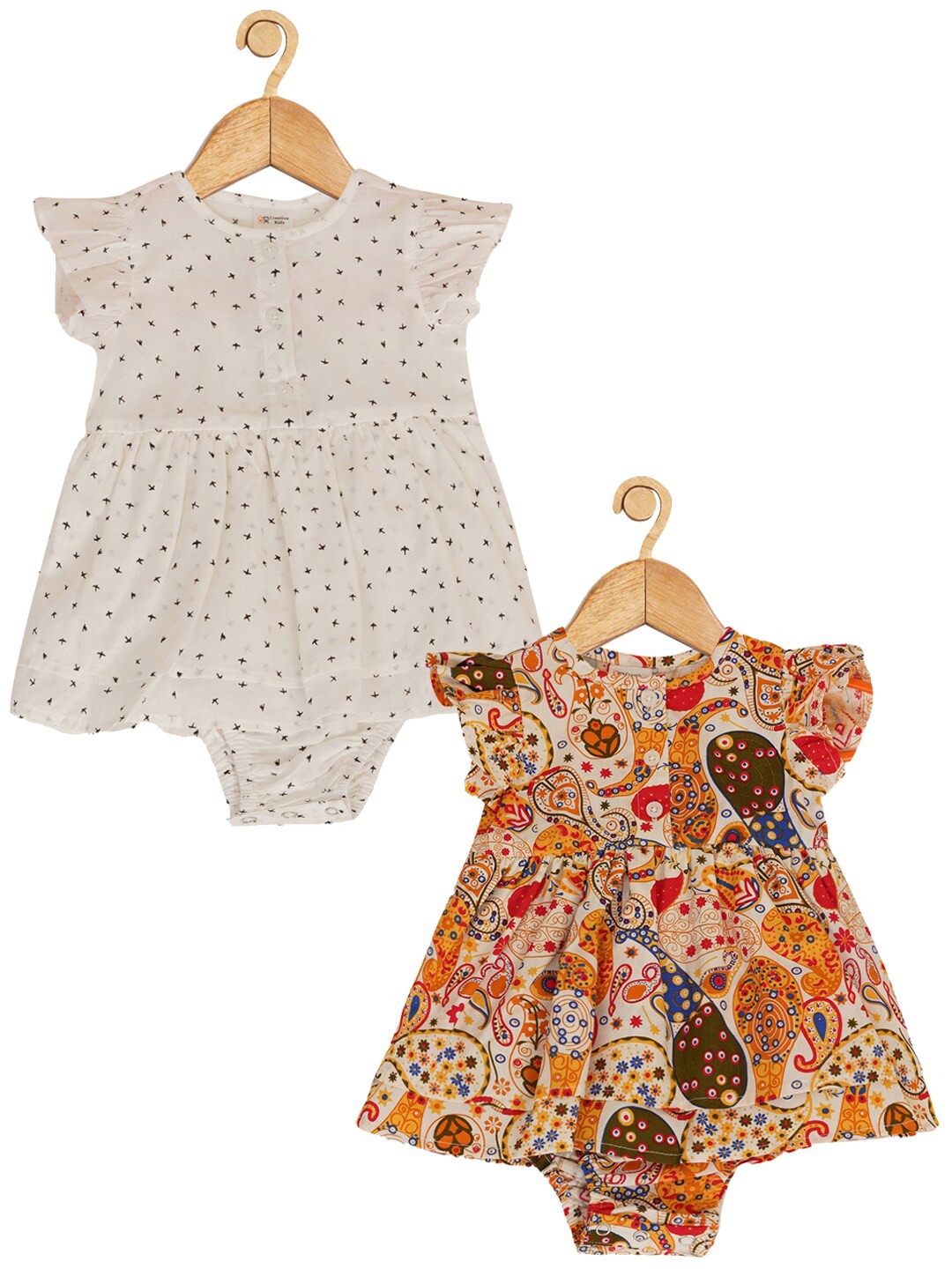 

Creative Kids Infant Girls Pack Of 2 Floral Printed Cotton Bodysuit, White