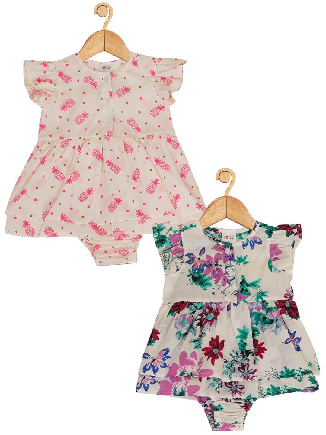 

Creative Kids Infant Girls Pack Of 2 Floral Printed Cotton Bodysuit, White