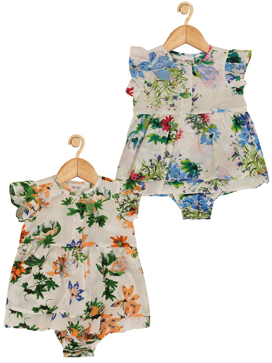 

Creative Kids Infant Girls Pack Of 2 Floral Printed Cotton Bodysuit, Green