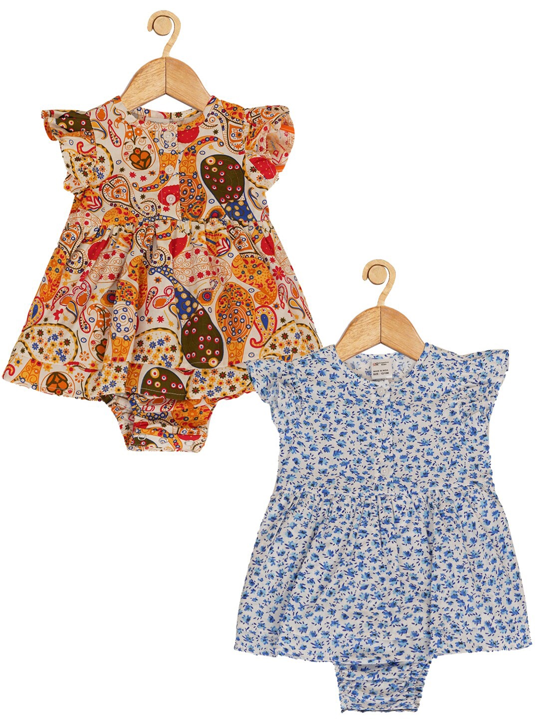 

Creative Kids Infant Girls Pack Of 2 Floral Printed Cotton Fit & Flare Dresses, Yellow