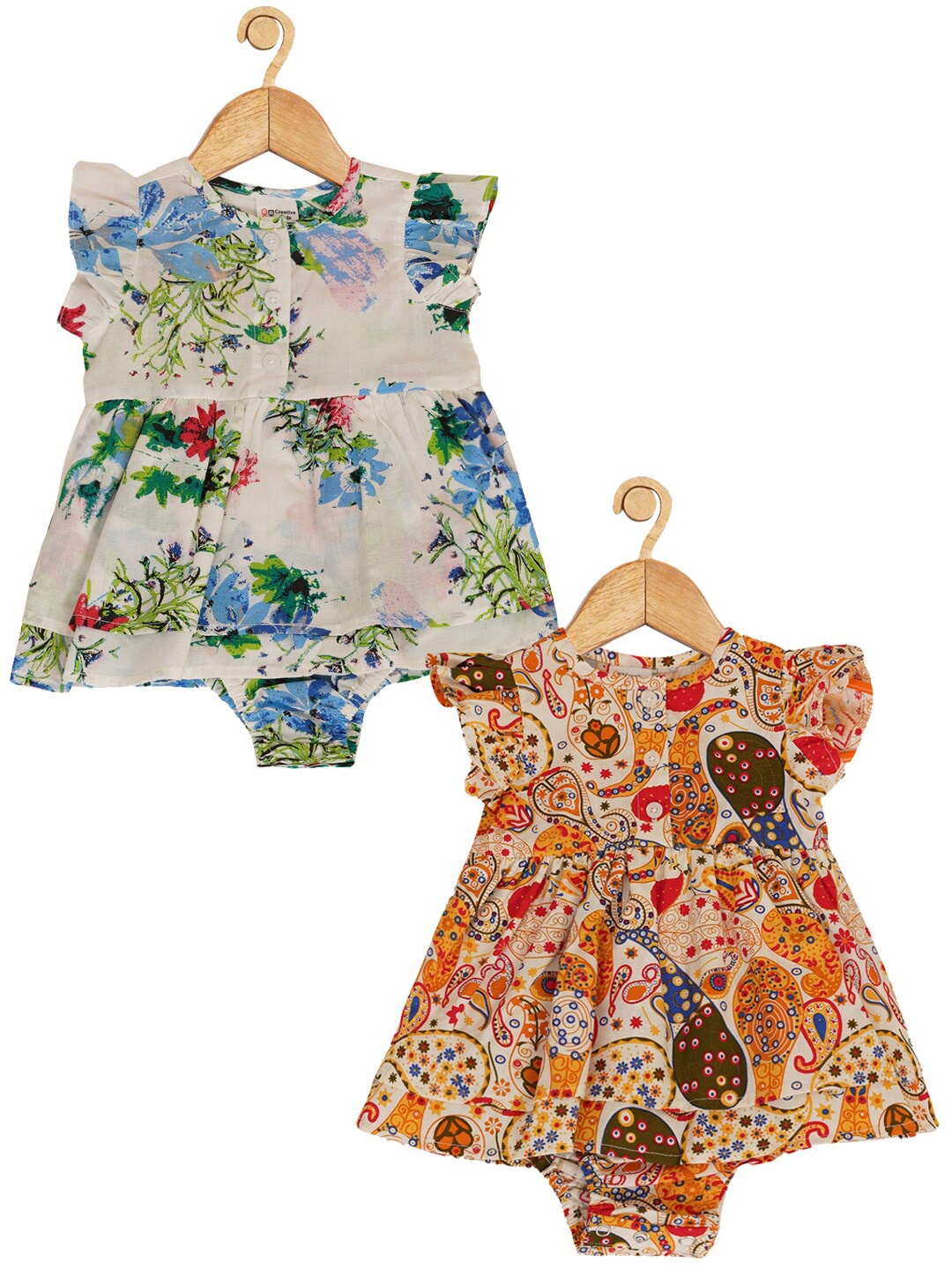 

Creative Kids Infant Girls Pack Of 2 Floral Printed Cotton Bodysuit, Green