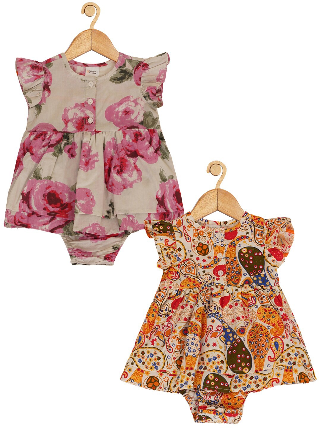 

Creative Kids Infant Girls Pack Of 2 Floral Printed Cotton Fit & Flare Dresses, Pink