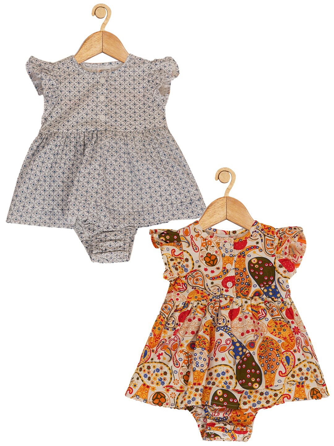 

Creative Kids Infants Set Of 2 Floral Printed Cotton Dress, Yellow