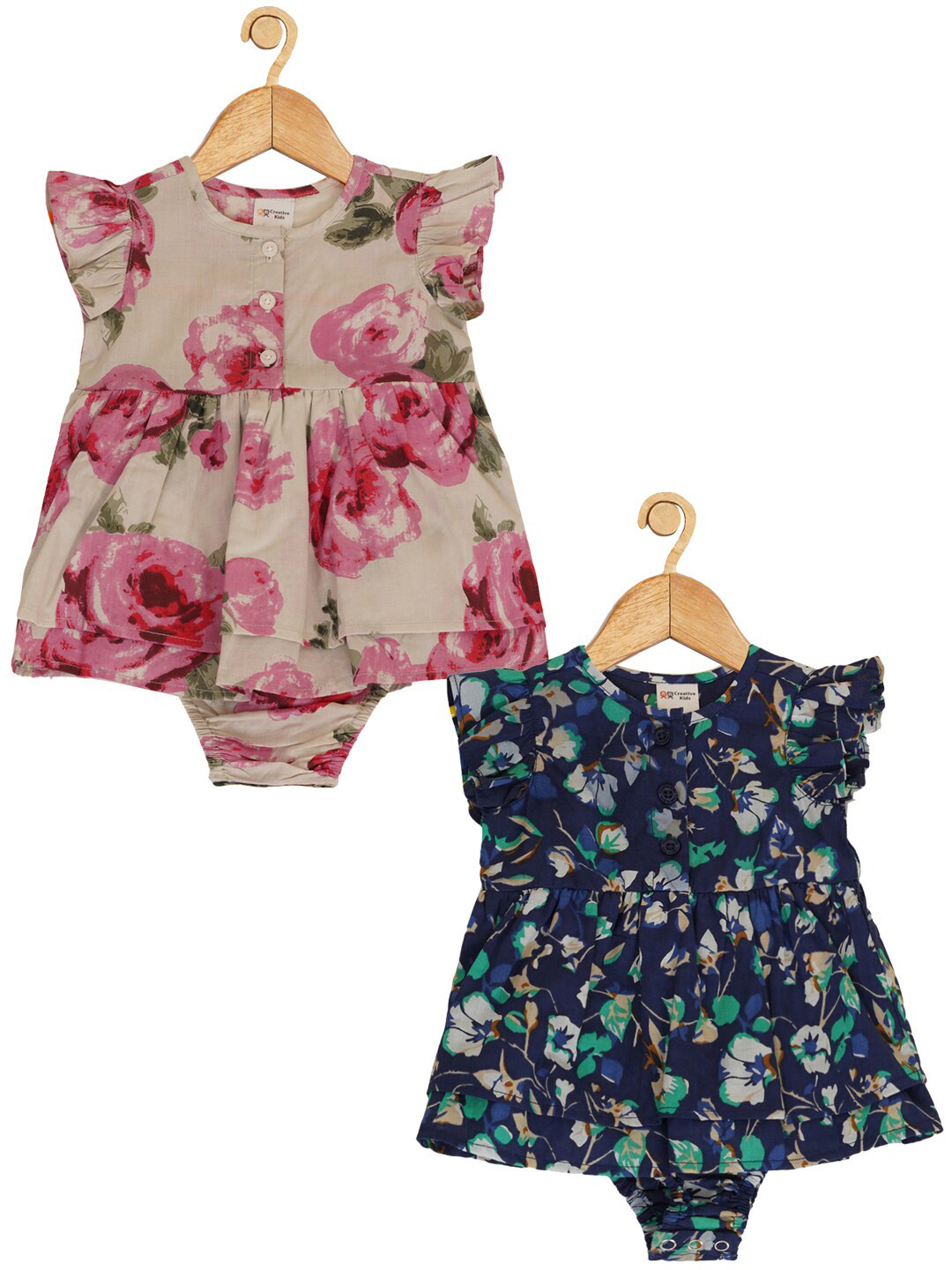 

Creative Kids Infant Girls Pack Of 2 Floral Printed Cotton Fit & Flare Dresses, Pink