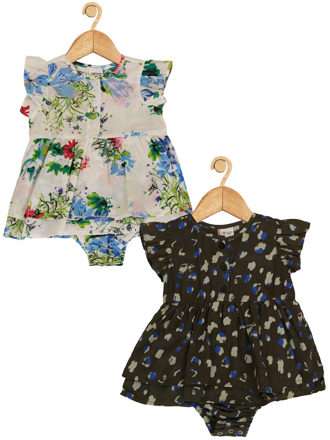 

Creative Kids Infant Girls Pack Of 2 Floral Printed Cotton Bodysuit, Green