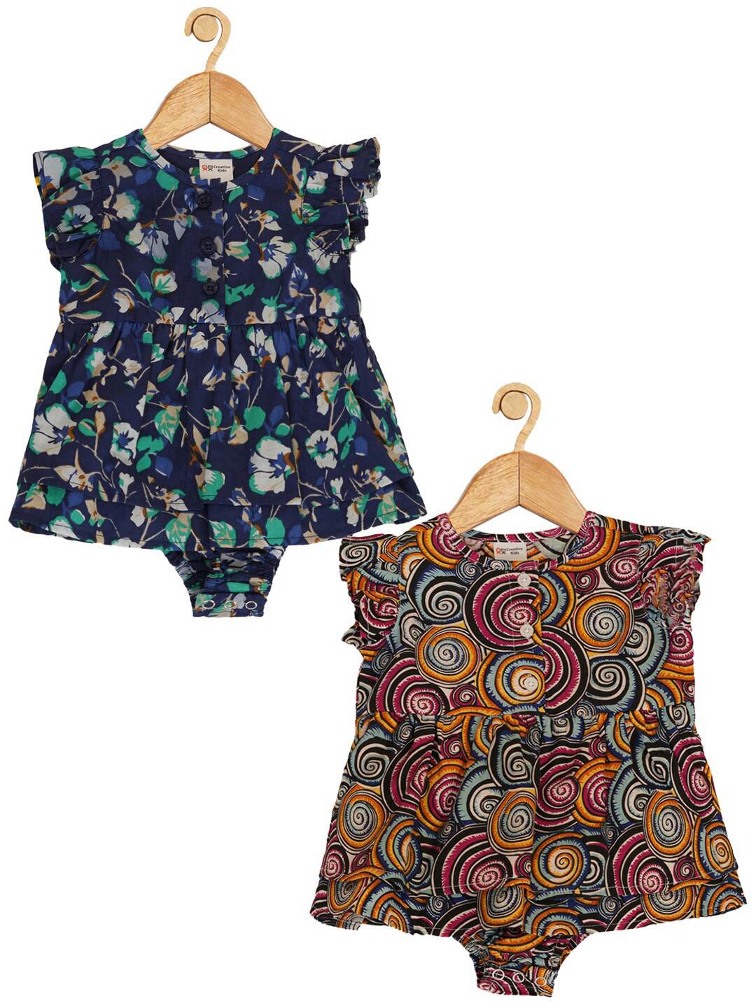 

Creative Kids Infant Girls Pack Of 2 Floral Printed Cotton Bodysuit, Black