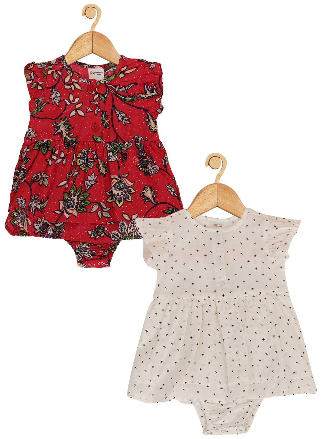 

Creative Kids Infant Girls Pack Of 2 Printed Cotton Bodysuits, Red