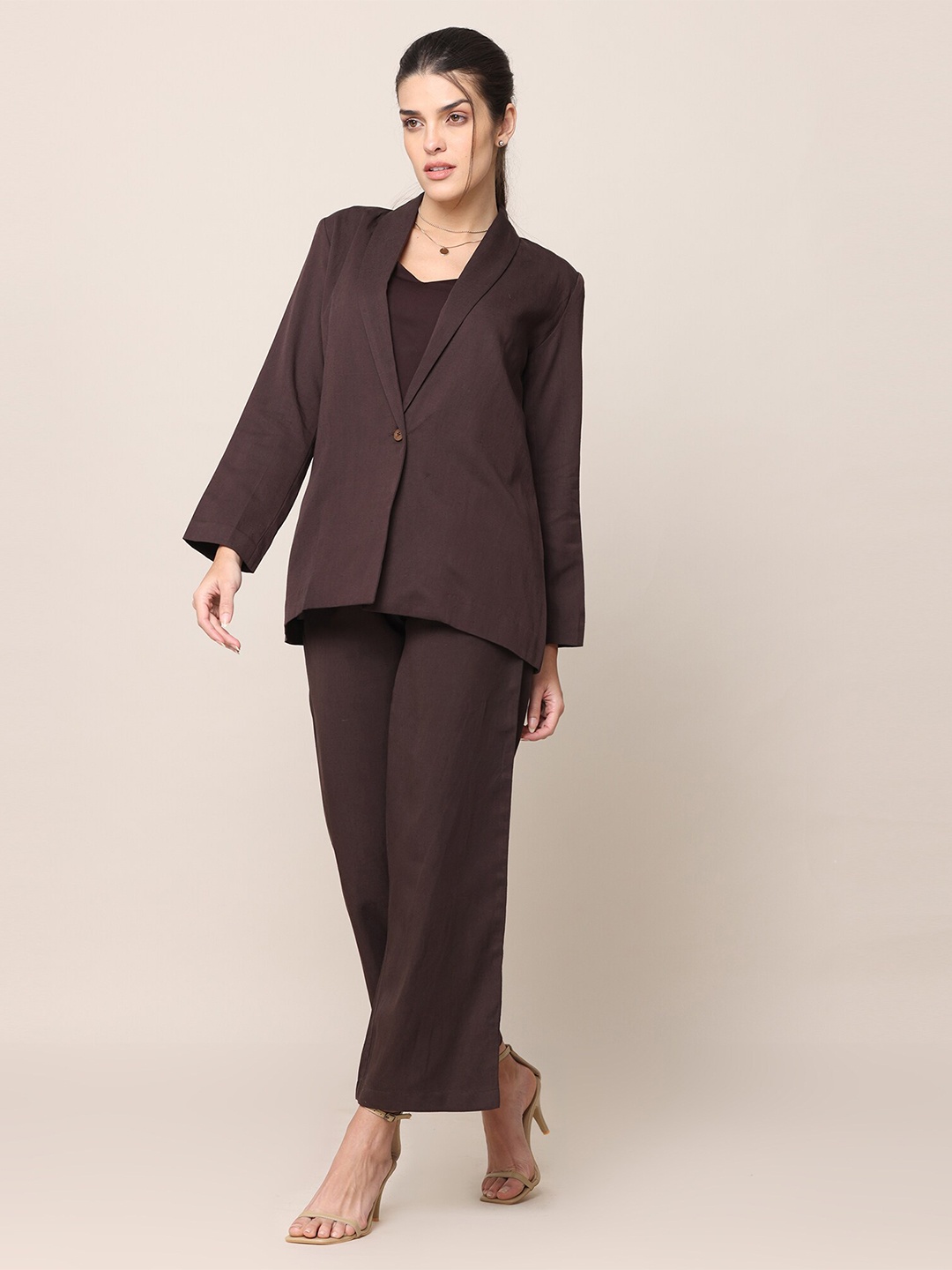 

Saltpetre Shawl Collar Cotton Suit, Coffee brown