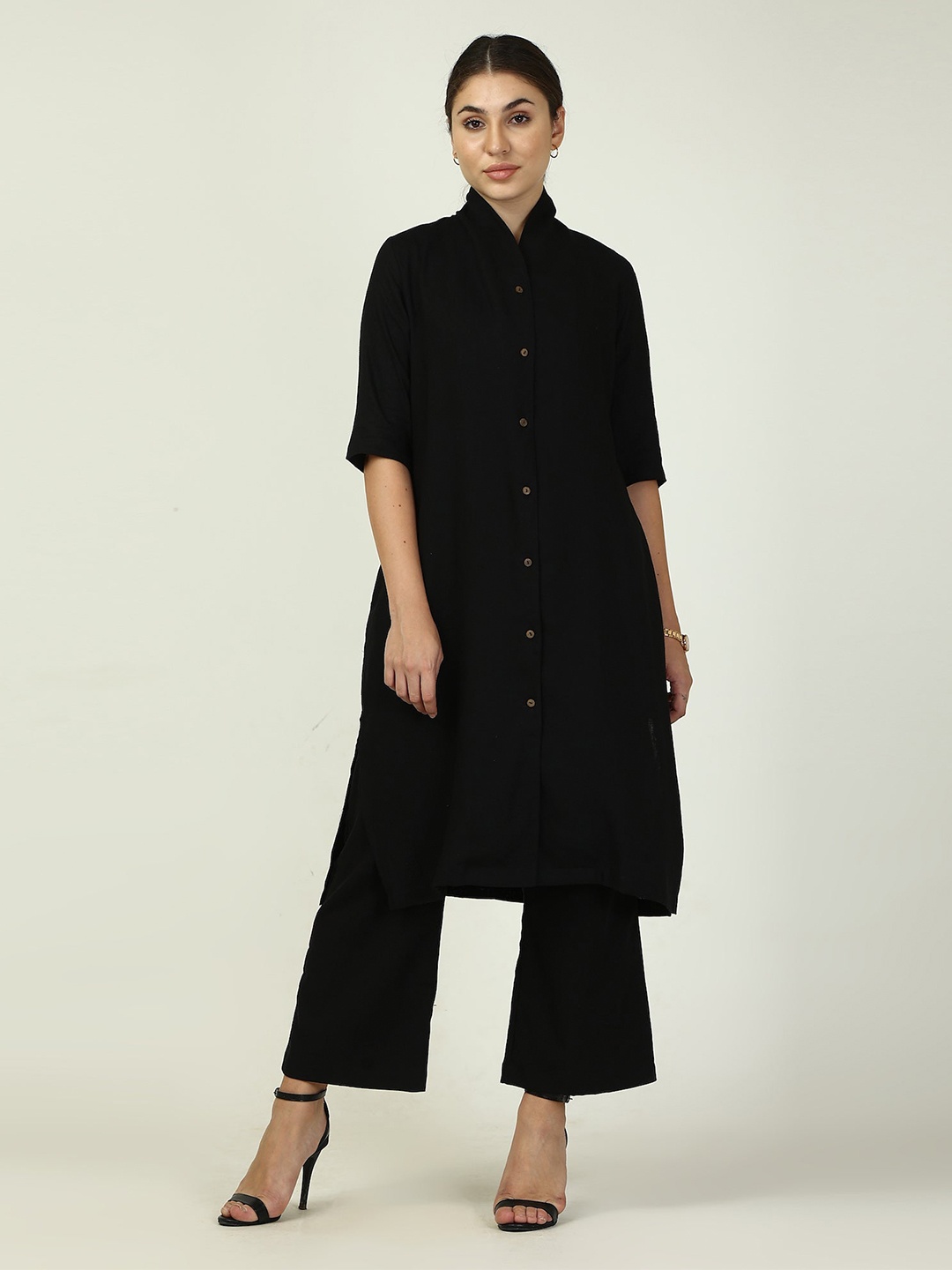 

Saltpetre Women Regular Pure Cotton Kurta with Trousers, Black