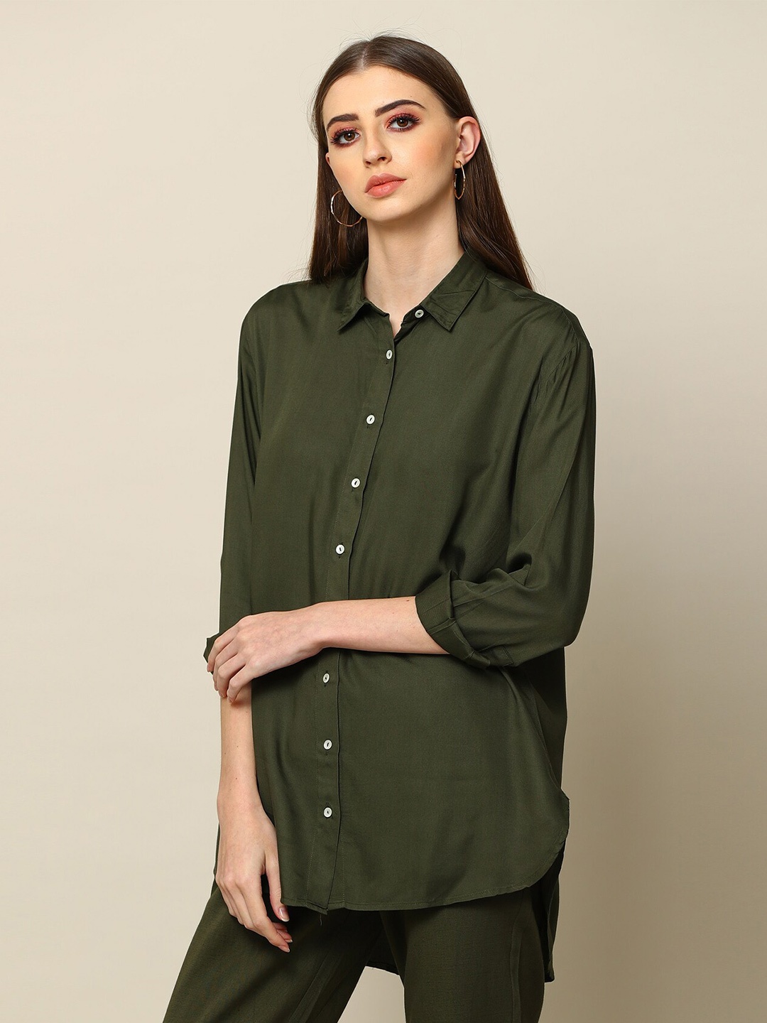 

Saltpetre Long Sleeves Organic Cotton Shirt With Trousers, Olive