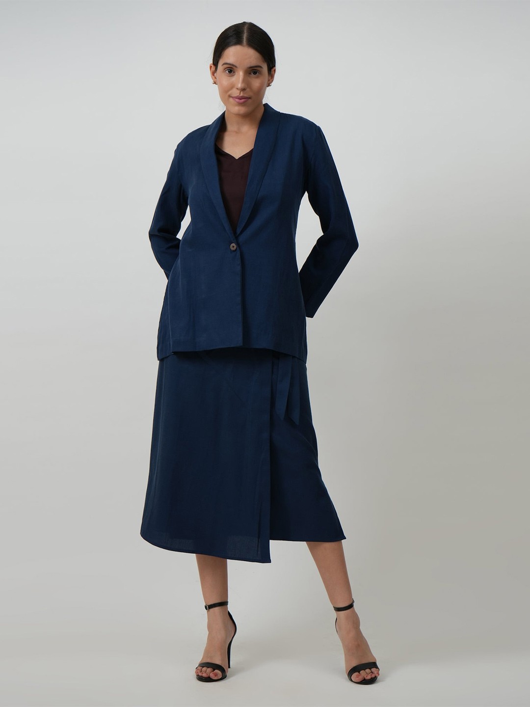 

Saltpetre Cotton Sleeveless Top & Skirt with Blazer Brown Co-Ord Set, Coffee brown
