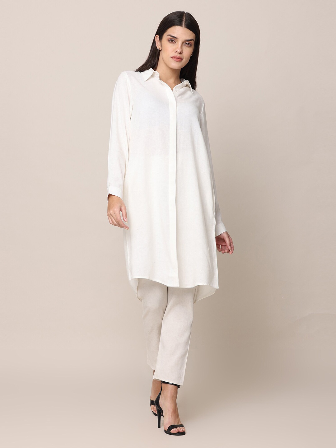 

Saltpetre Shirt Collar Linen Pure Cotton Tunic & Trouser, Cream