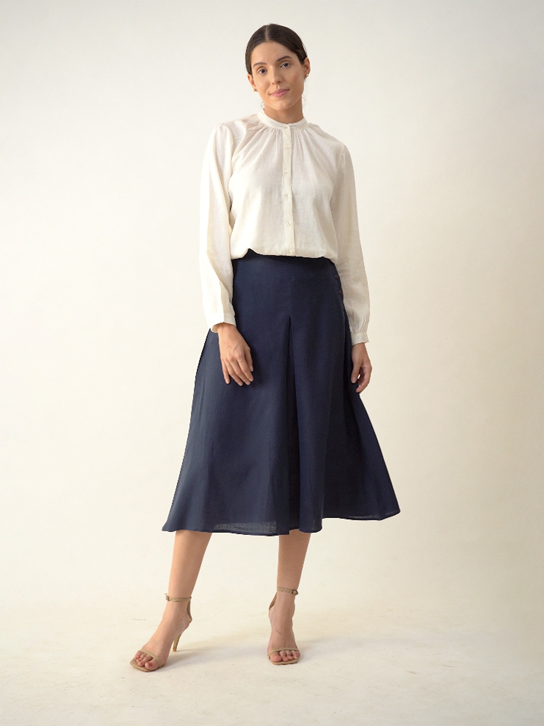 

Saltpetre High Neck Gathered Organic Cotton Top With Skirt, Cream