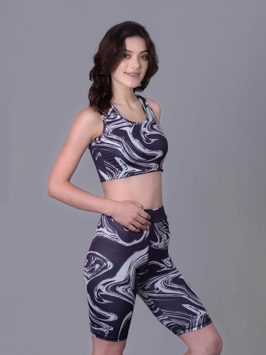 

Keepfit Abstract Printed Round Neck Swim Set, Black
