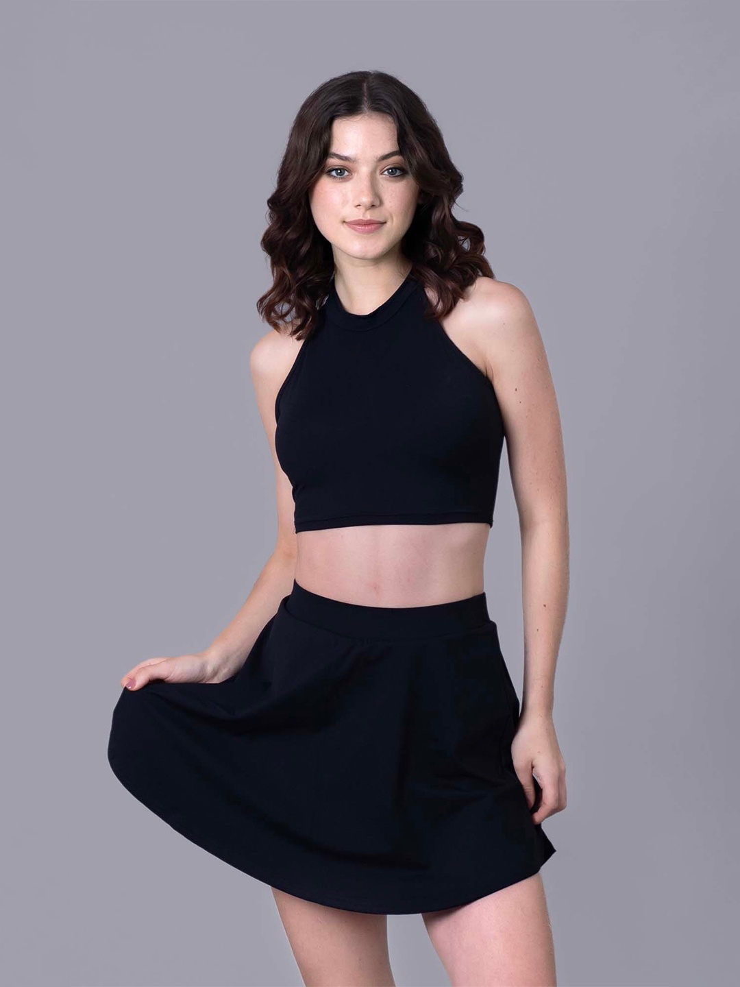 

Keepfit Halter Neck Crop Top With Skirt, Black