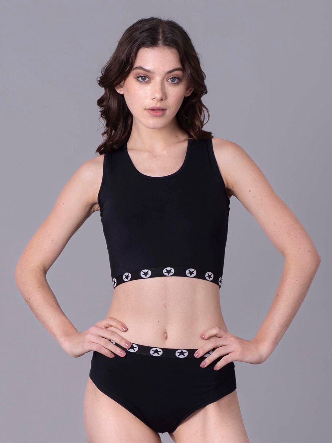 

Keepfit Two-Piece Contrast Border Breathable Swim Bikini Set, Black