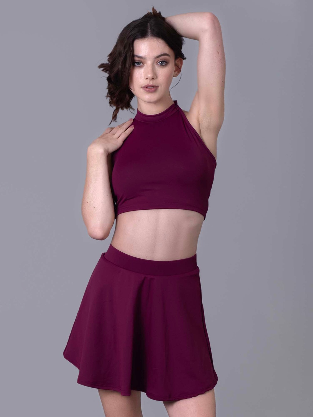 

Keepfit Halter Neck Crop Top With Skirt, Maroon