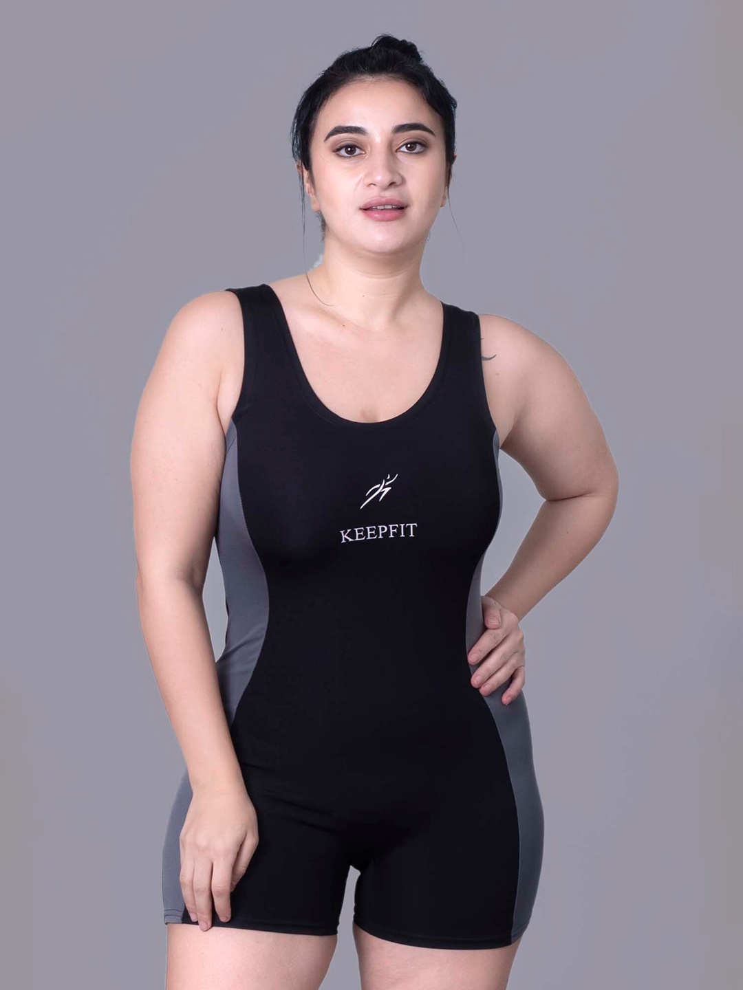 

Keepfit Colourblocked Sleeveless Rapid Dry Swim Legsuit, Black