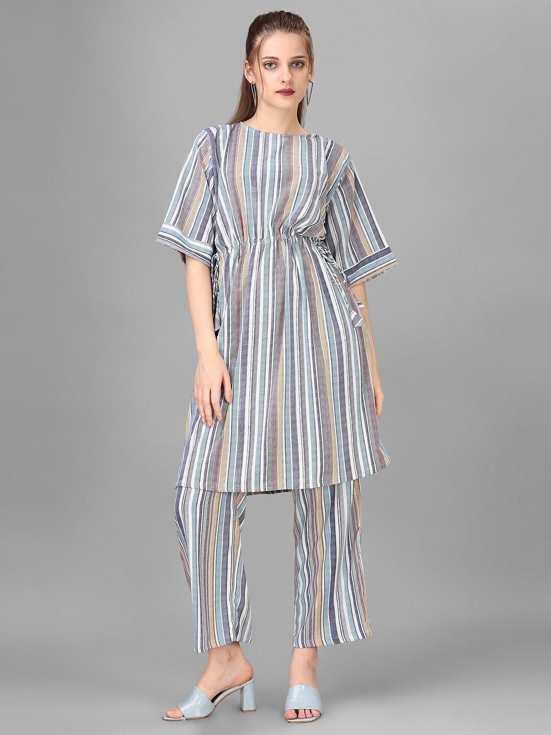 

HOUSE OF MIRA Striped Round Neck Tunic With Flared Trouser, Blue