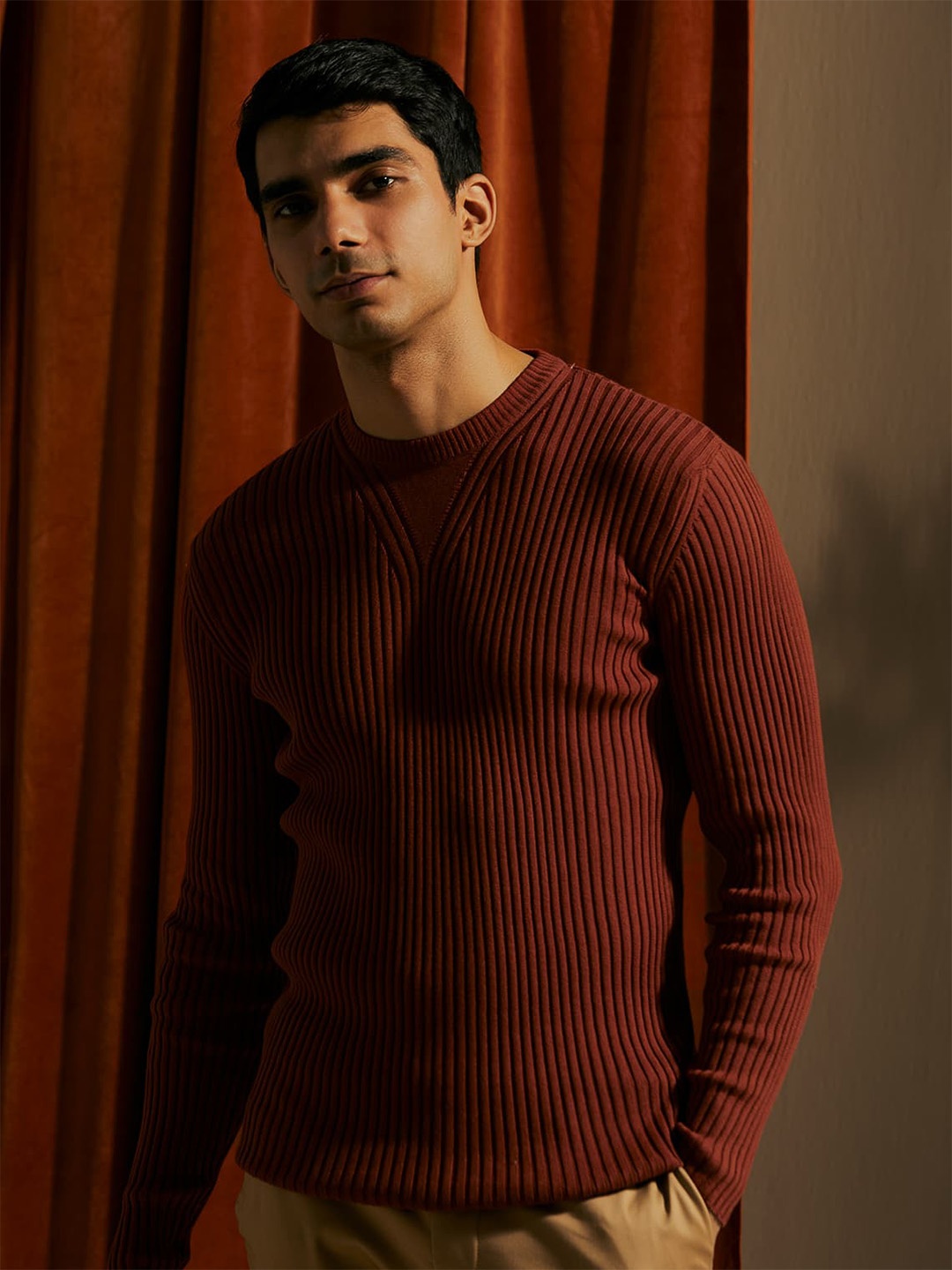 

Andamen Ribbed Cotton Pullover, Rust