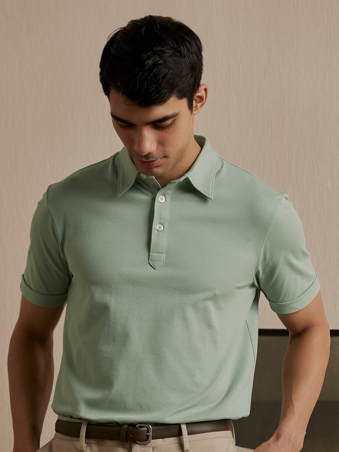 

Andamen Polo Collar Short Sleeves Cotton T-shirt, Green