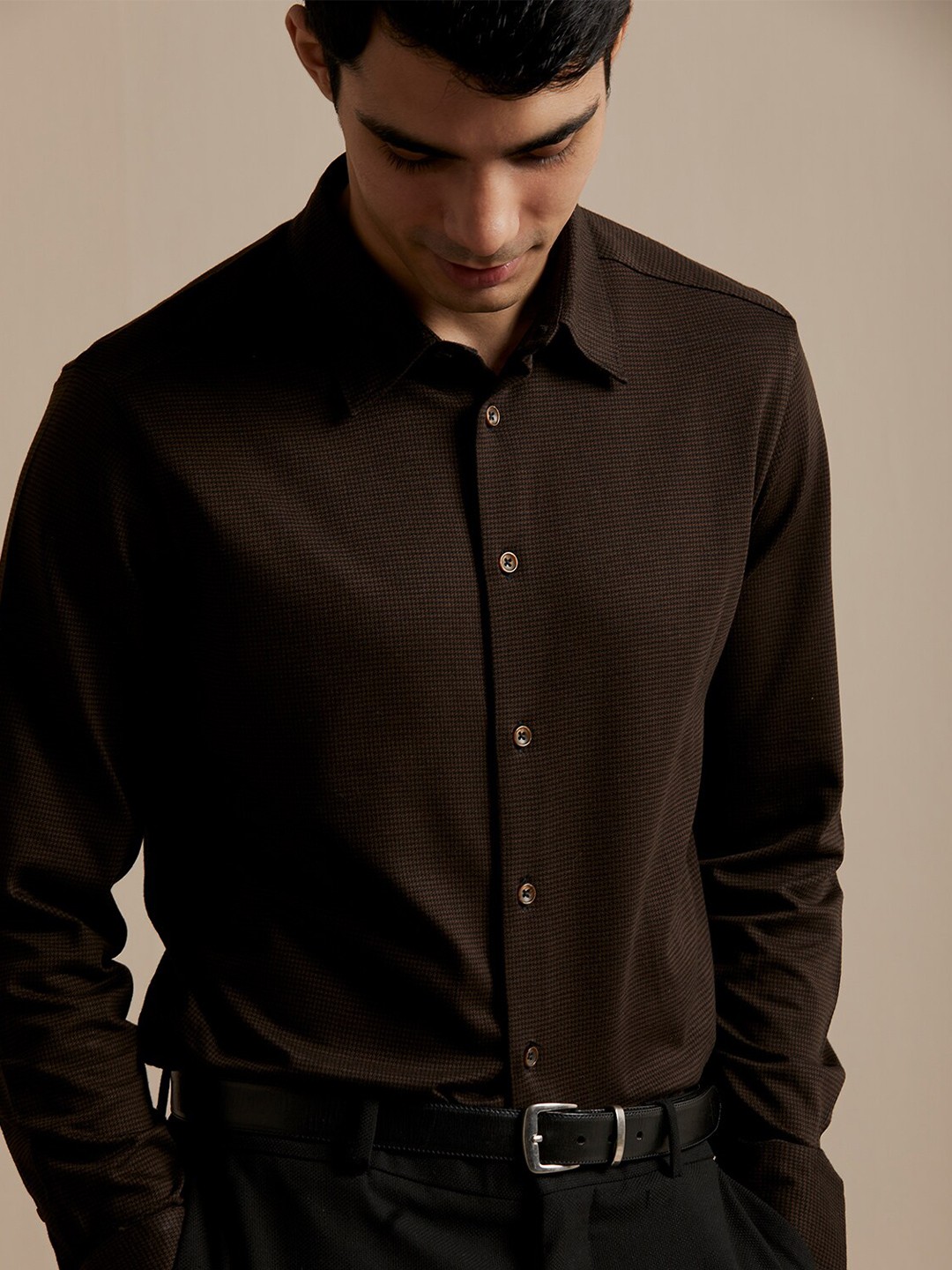 

Andamen Premium Self Design Cotton Formal Shirt, Brown