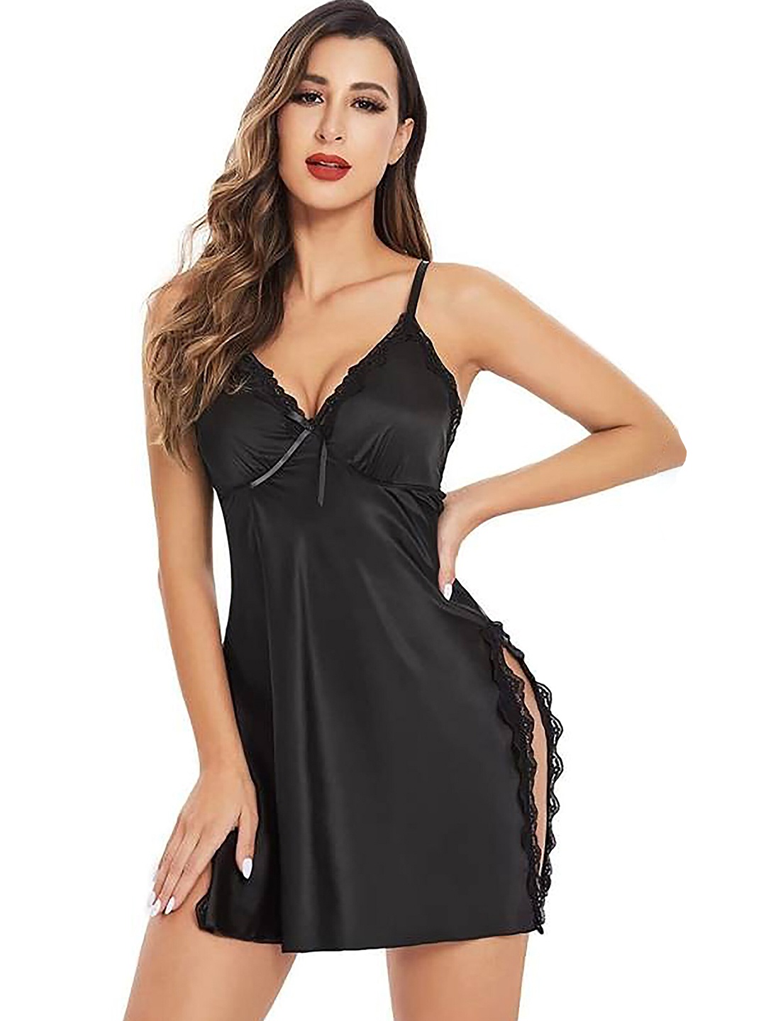 

Aamarsh Shoulder Straps Net Baby Doll, Black