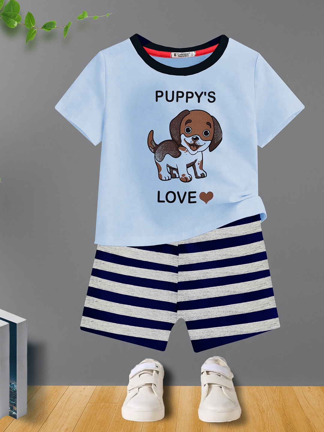 

BAESD Kids Printed Pure Cotton T-shirt with Shorts, Blue