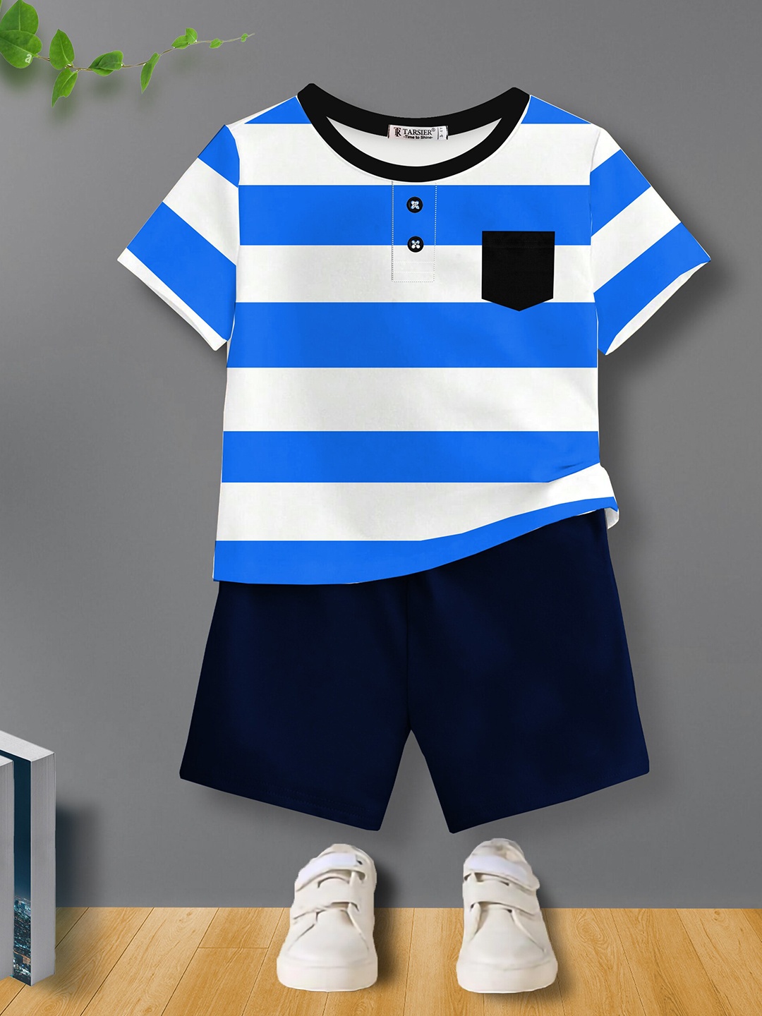 

BAESD Kids Striped Pure Cotton T-shirt with Shorts, Blue