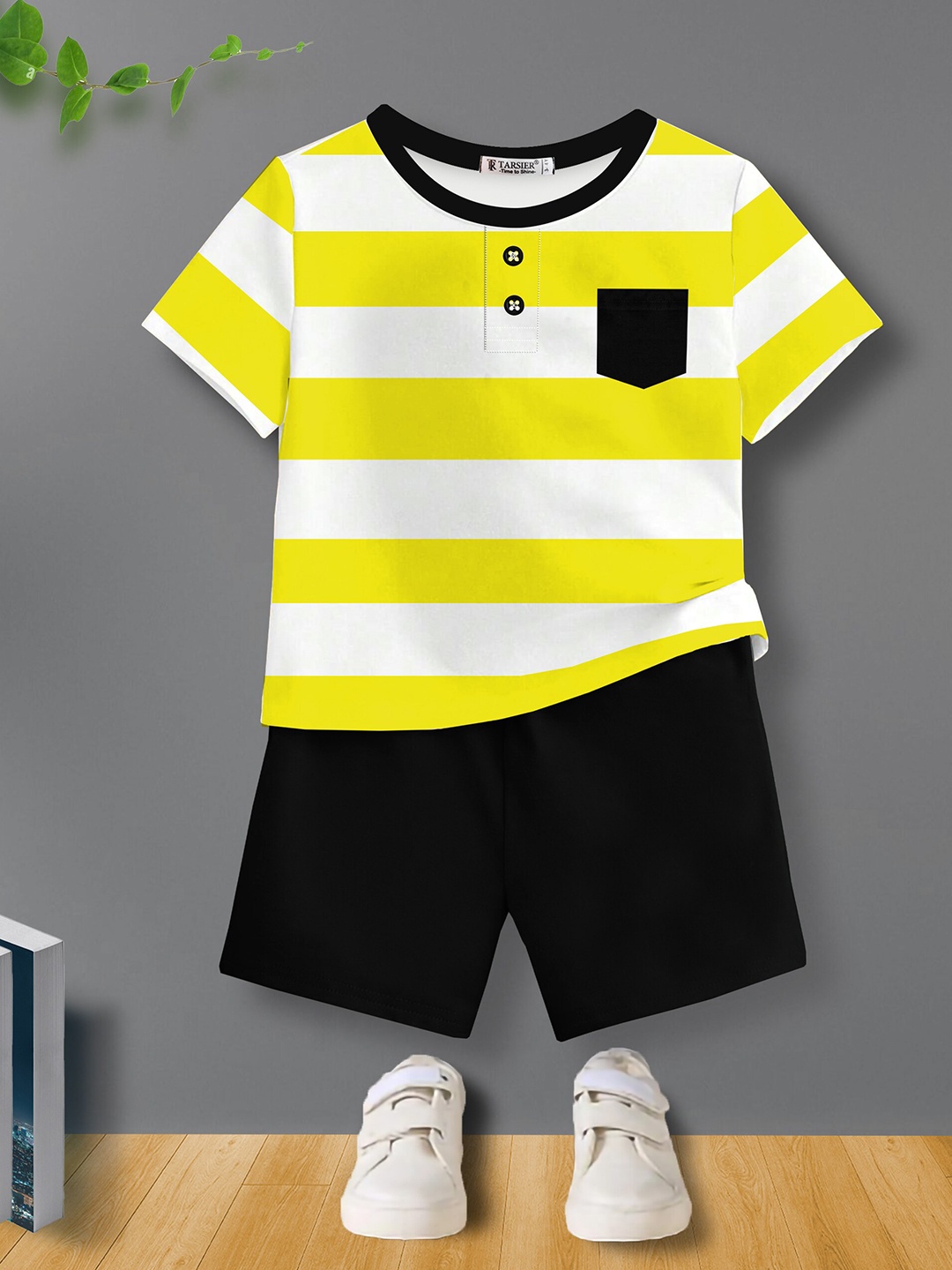 

BAESD Kids Striped Pure Cotton T-shirt with Shorts, Yellow