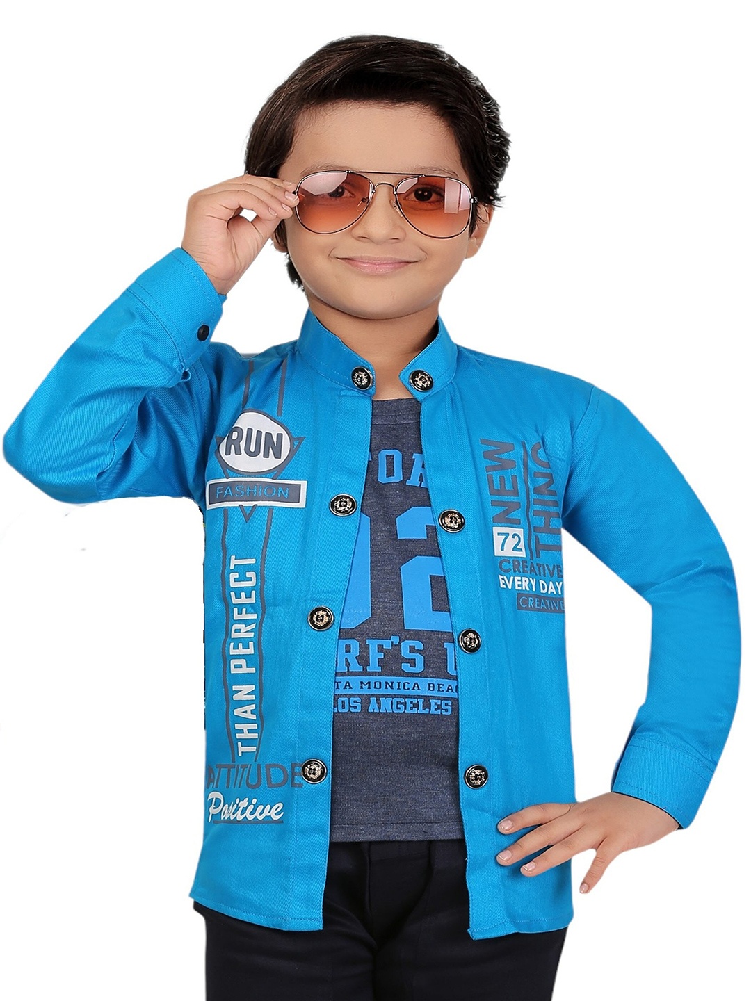 

BAESD Boys Typography Printed Stand Collar Lightweight Open Front Jacket, Blue