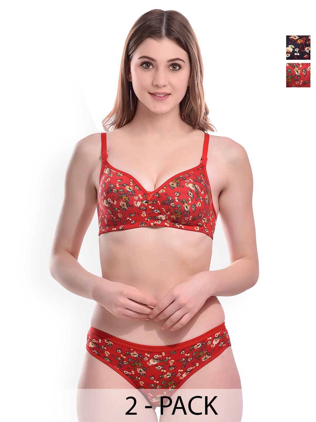 

AROUSY Pack Of 2 Printed Cotton Lingerie Set, Red